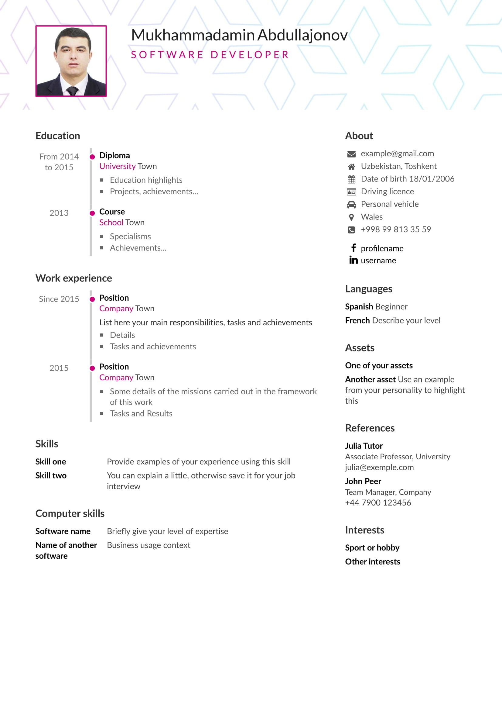 Modern CV Example 2